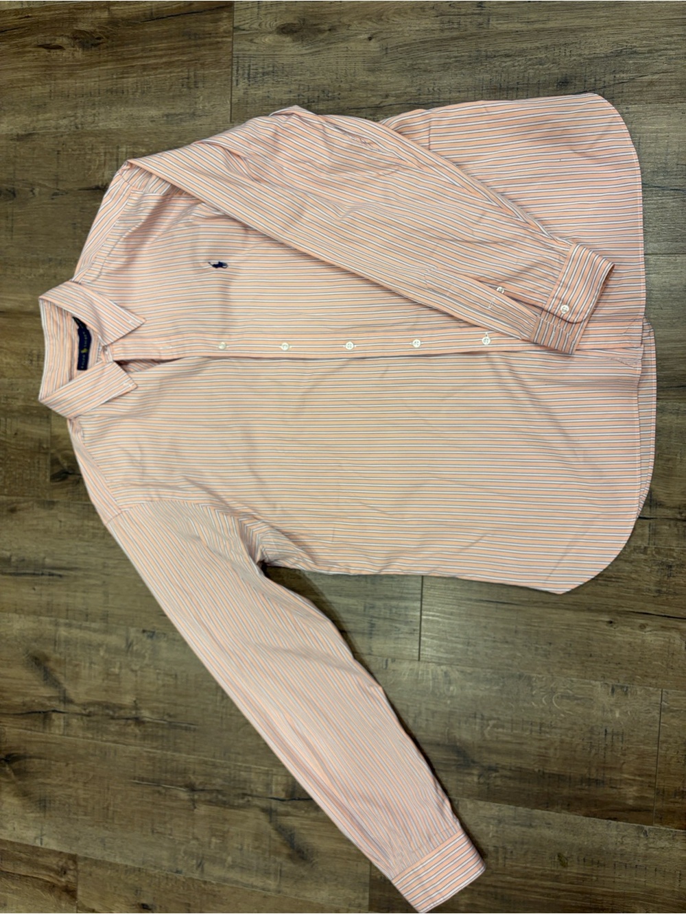Ralph Lauren Light Peach and White Striped Button-Down Shirt